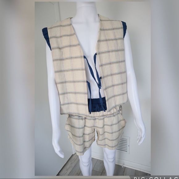 Handmade Mens Swimsuits Bathing Suit Swim Trunk Plaid with Matching Vest L - Picture 4 of 13